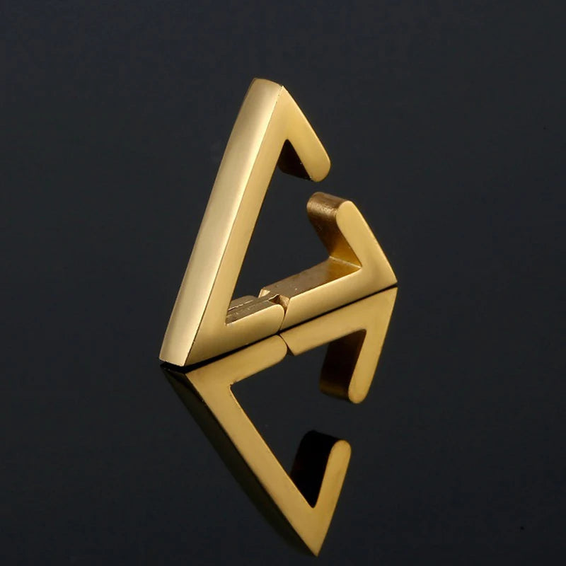 Stainless Steel Non-Piercing Triangle Earrings | Punk Hip Hop Ear Clip Set detail view
