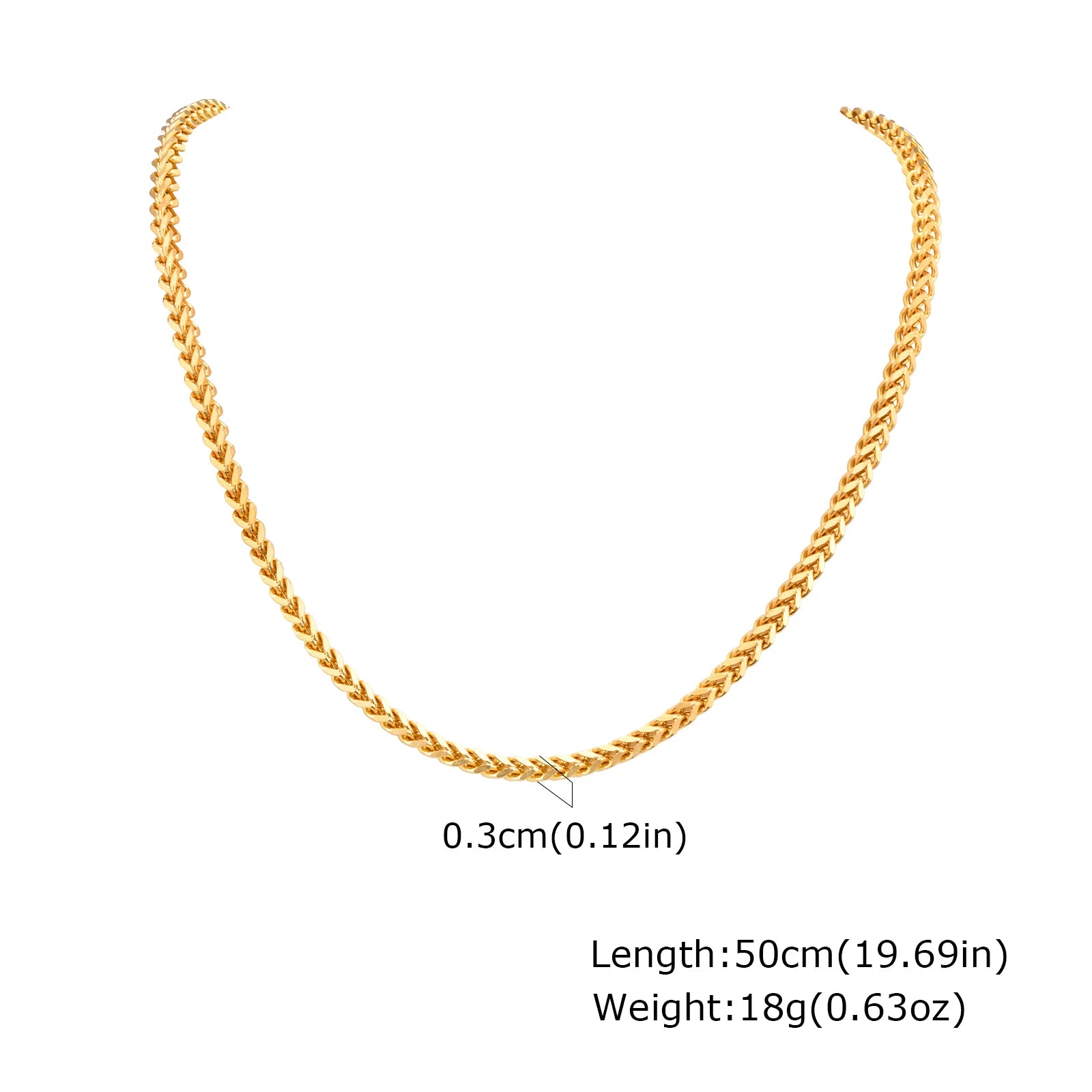 Men's Franco Chain Necklace | 3MM Thick Stainless Steel Gold Necklace detail view