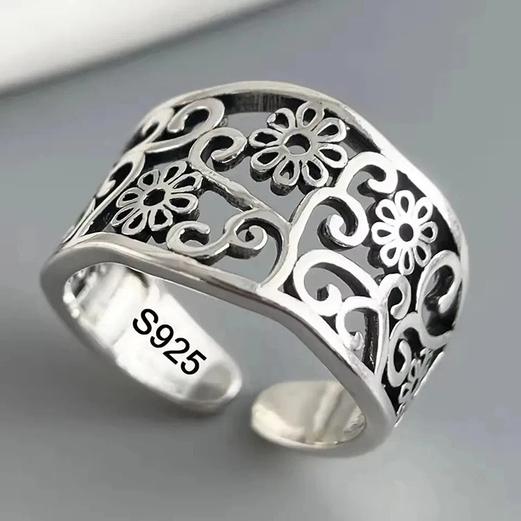 VENTFILLE 925 Sterling Silber Blumenring | Hohl Retro Schmuck für Damen