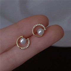 Elegant and Fashionable Geometric round Earrings, Personalized Imitation Pearl round Zircon Earrings, Hollowed out Finished Earr
