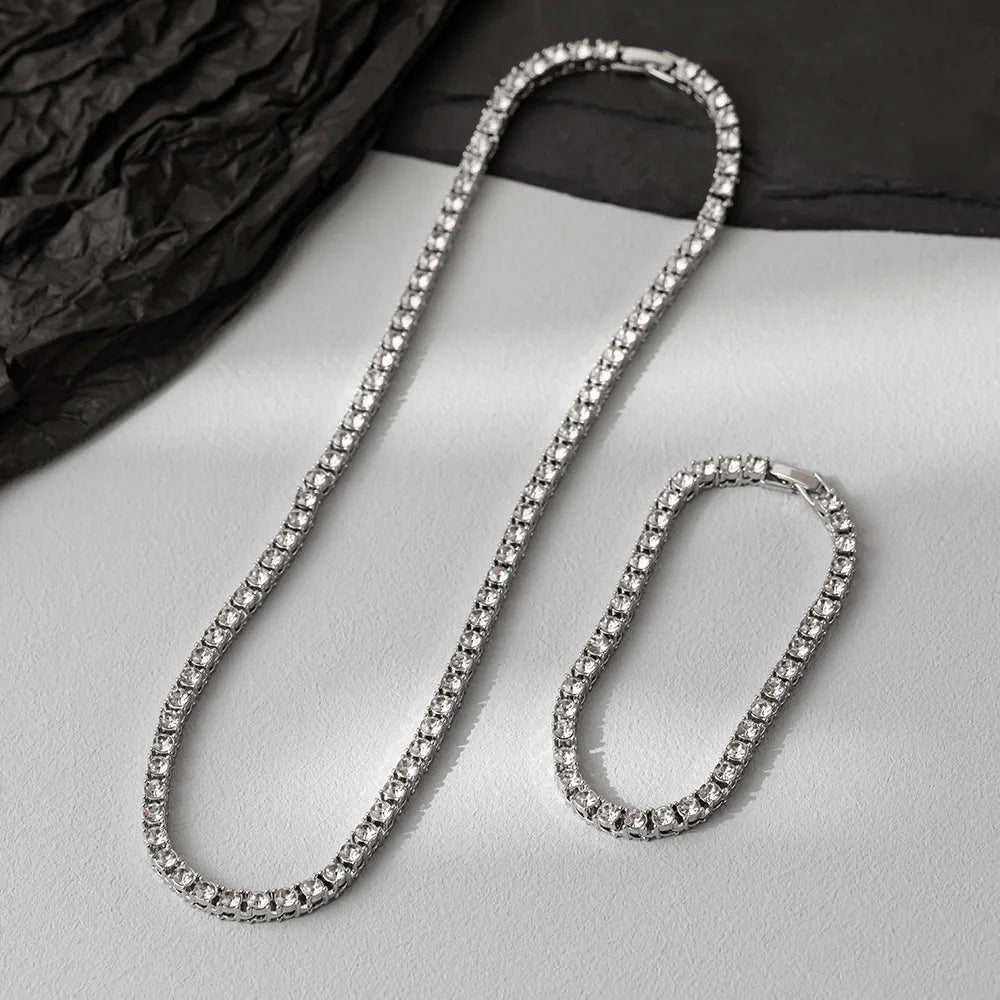 Hip Hop 5MM Tennis Chain Iced Out Bracelet Necklace Men Fashion Silver Color Tennis J lifestyle view