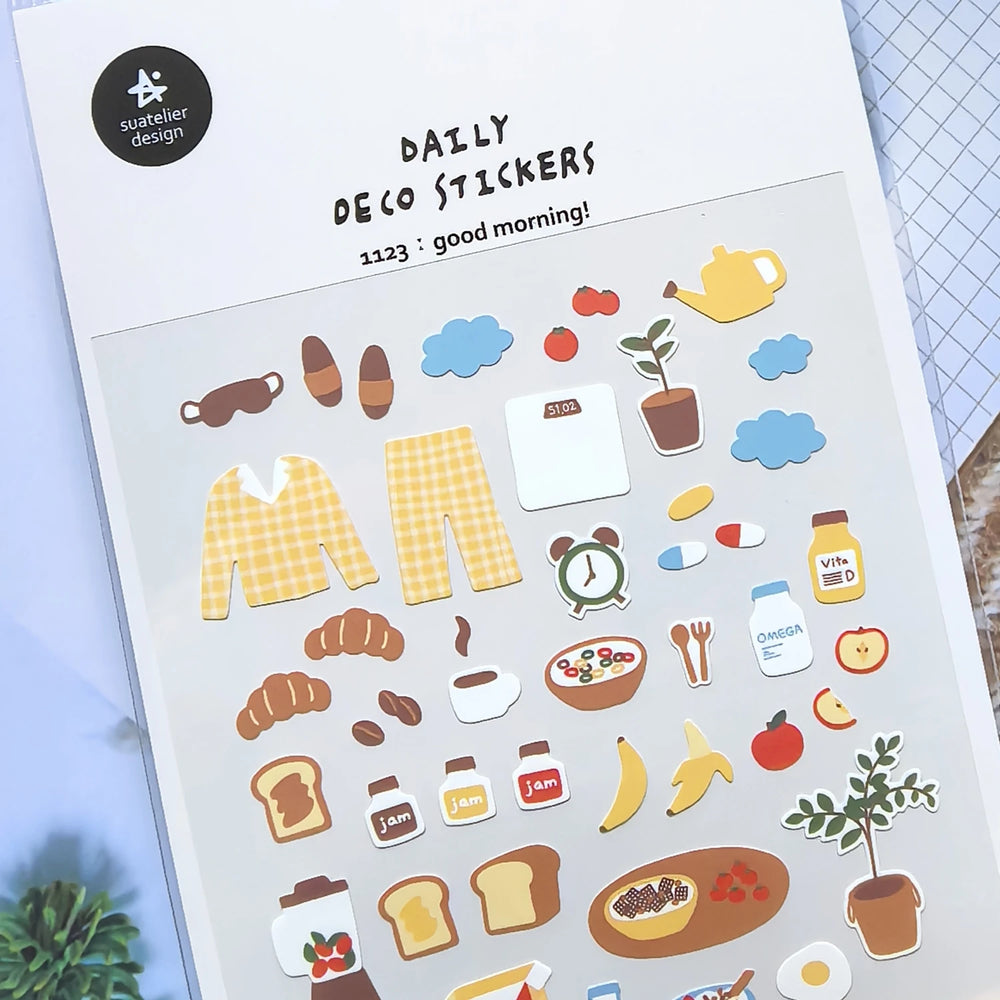 Korean Import Suatelier Good Morning Breakfast Stickers Scrapbooking Diy Journaling Di close-up view