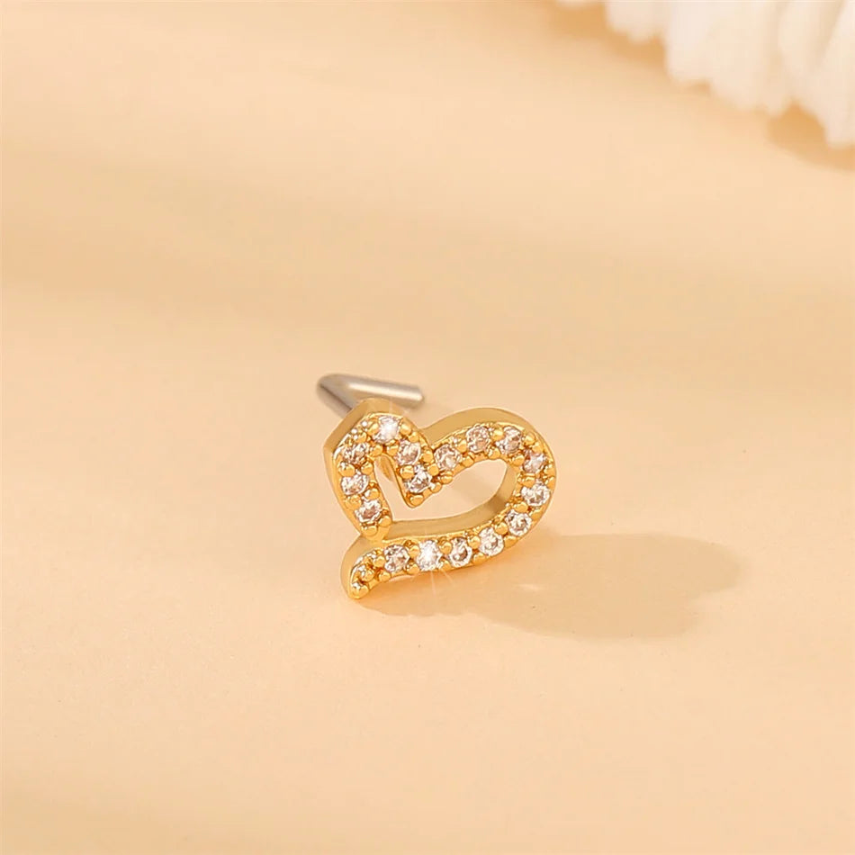 Beautiful Love Heart Nose Stud Crystal Copper Head 20G Stainless Steel Bar Women Nose Pi detail view
