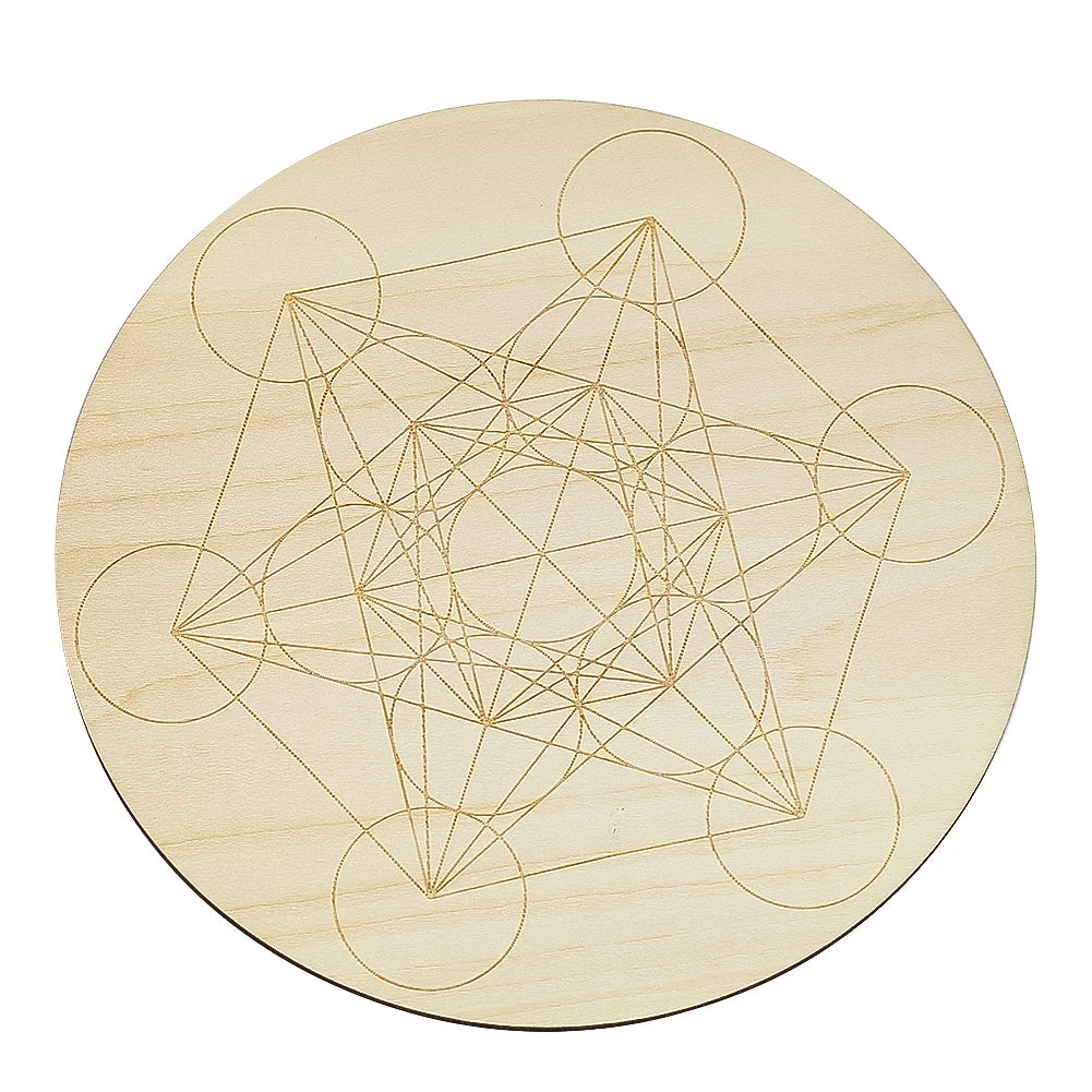 15cm Crystal Lattice Ouija Board | Laser Engraved Metatron Sacred Geometric Wooden Plate for Wiccan