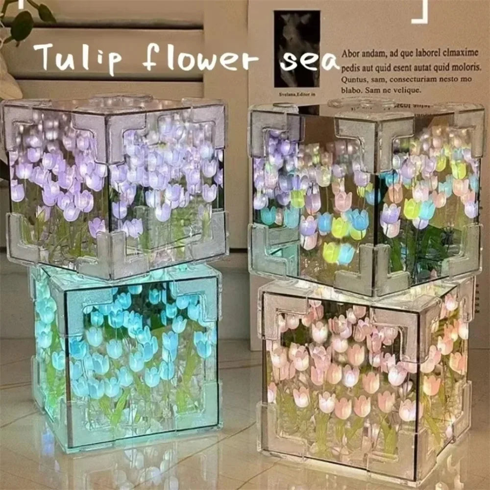 DIY Tulip Mirror Cube Lamp | Handmade Craft Night Light for Bedroom alternate view