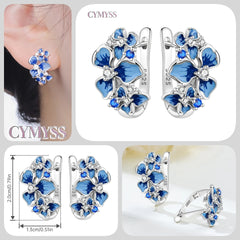 925 Sterling Silver Purple Flowers Plants Leaf Series Blue Iris Flower Earring Hoop Earr detail view