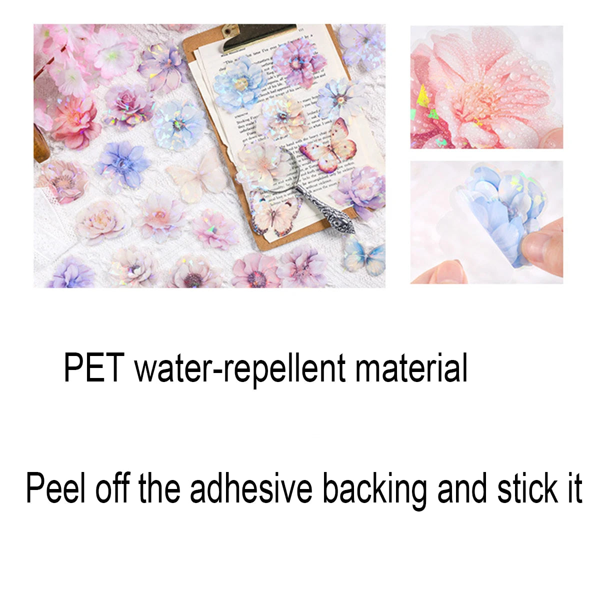 60 Pieces Plant Flower Pattern PET Stickers | Beautifully Decorated Scrapbook Stickers close-up view