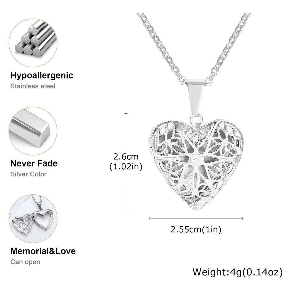 Vnox Never Fade Silver Color Stainless Steel Women Locket Pendant, Openable Heart P additional angle