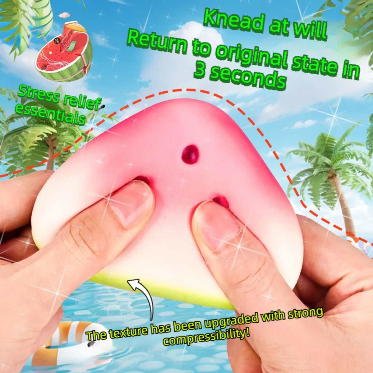 Summer Ice Watermelon Squishy | Slow Rising Soft Wet Squeeze Stress Relief Toy