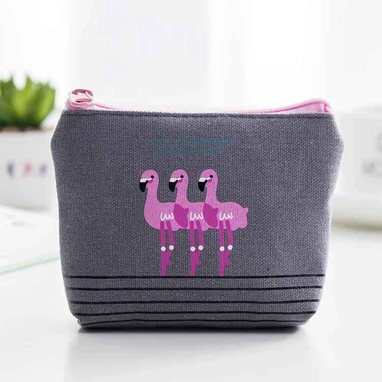 Korean Square Flamingo Coin Money Pouch | Small Canvas Zipper Wallet for Students lifestyle view