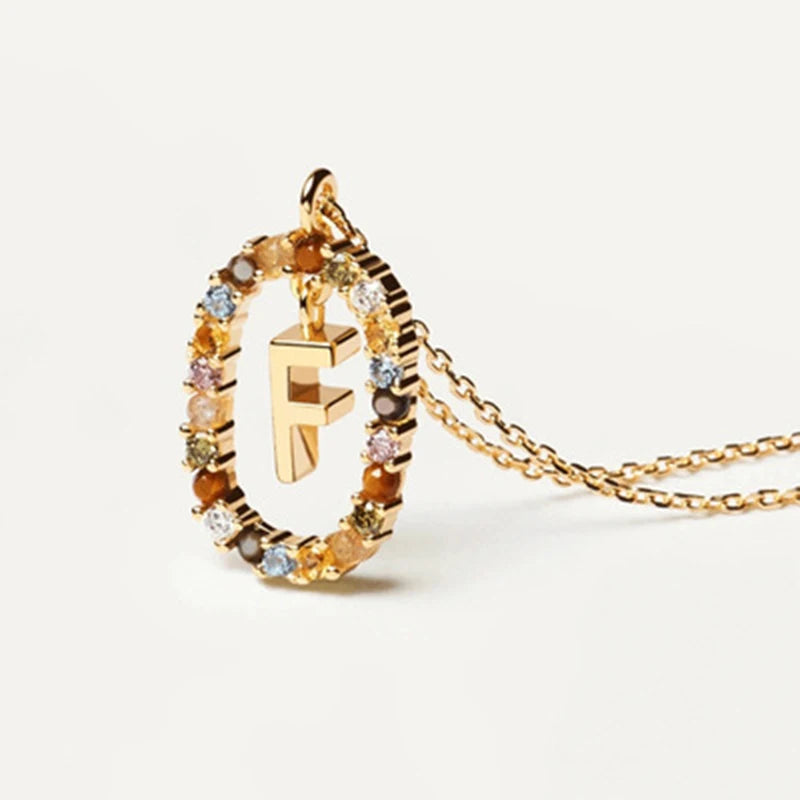 925 Sterling Silver Gold Initial Necklace | Personalized Letter Pendant with Zirconia alternate view