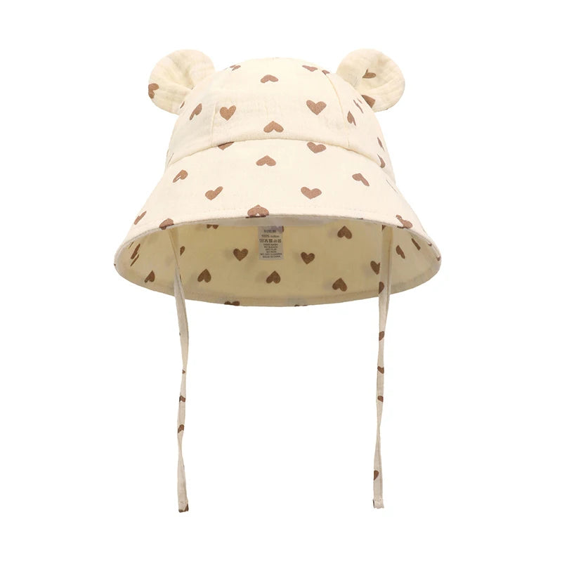 Muslin Baby Sun Hat for Toddlers | 100% Cotton Cartoon Kids Cap close-up view