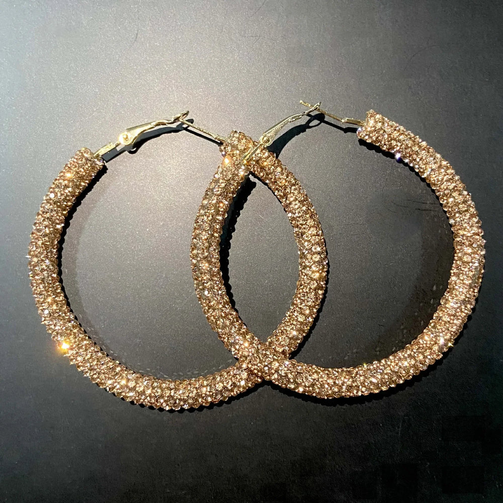 Y2K Blue Crystal Hoop Earrings Korean Fashion Charms Circular Ring Earrings for Women Pu detail view