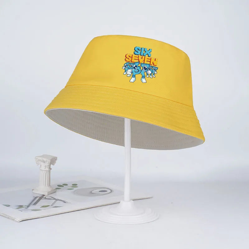 Pixel Robot Fisherman Hat for Kids | Digital Cartoon Sun Hat lifestyle view