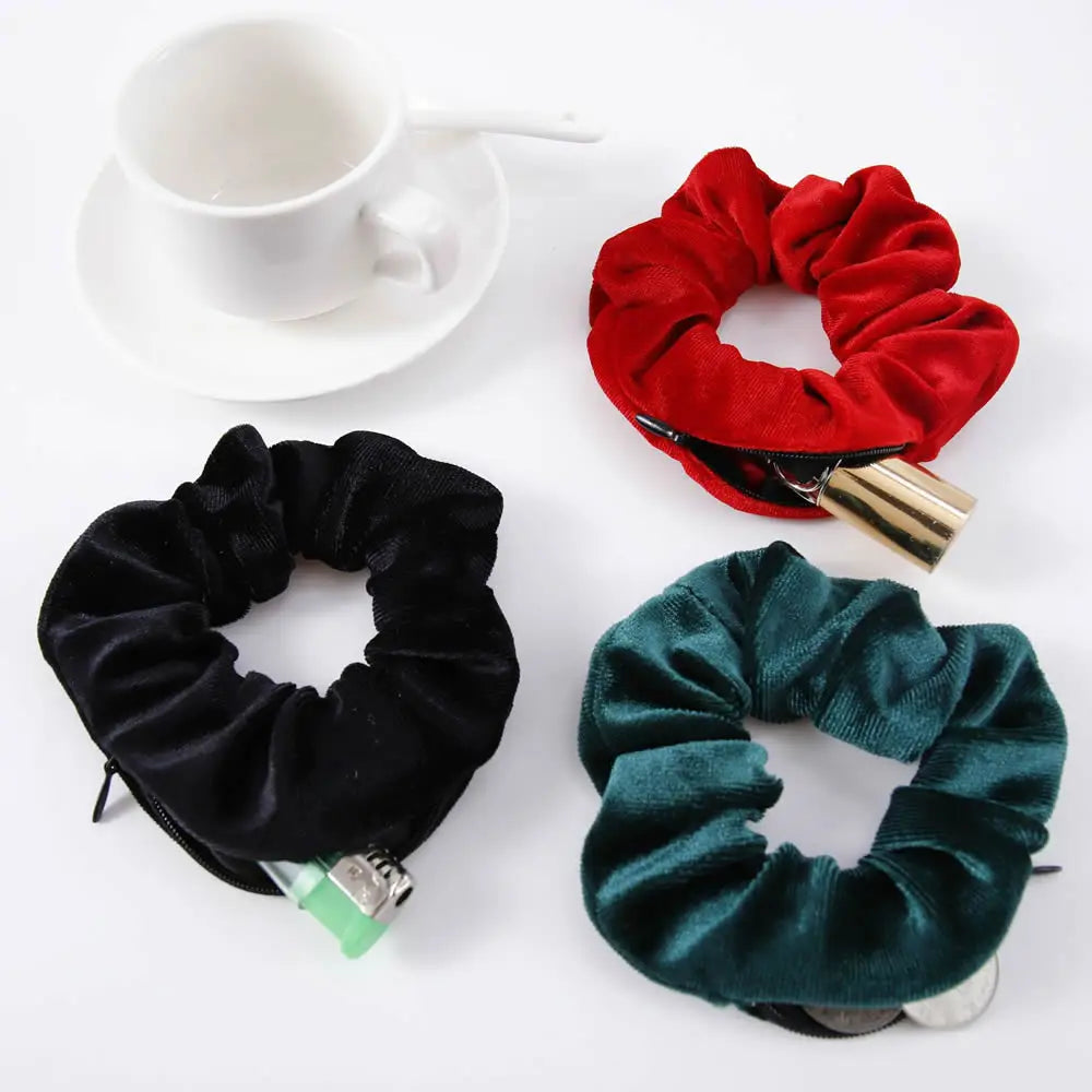 Portable Hidden Safe Sight Secret Hair Tie Storage Case Hair Scrunchie With Zipper Hi lifestyle view