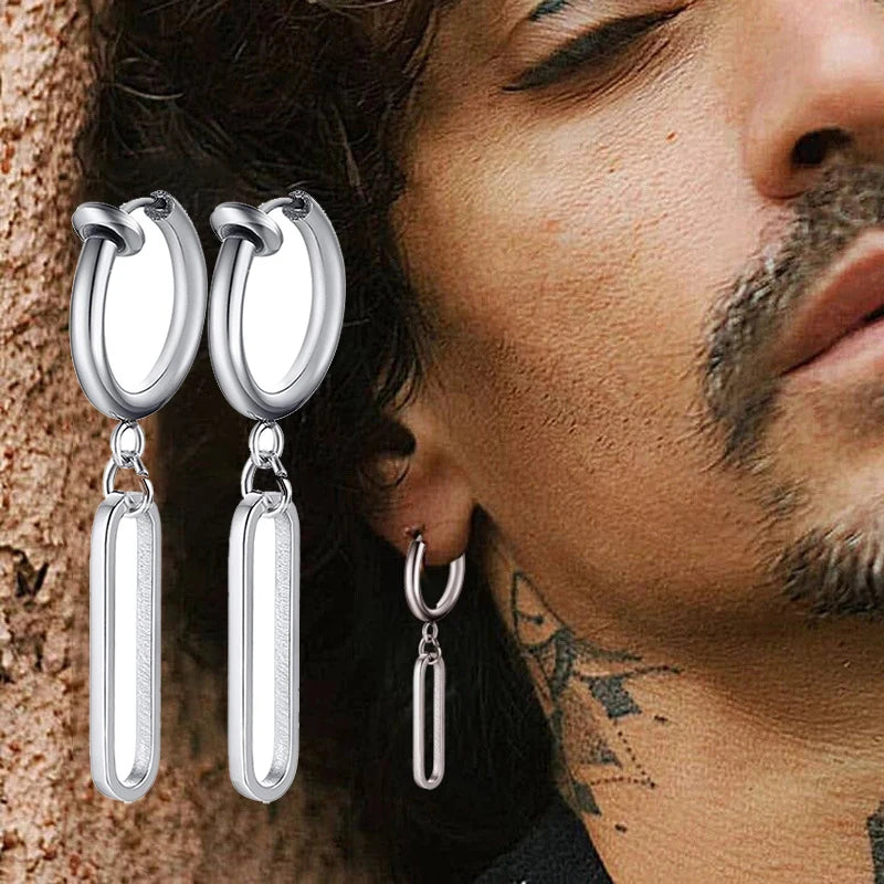 Vintage Razor Hollow Drop Earrings | Stainless Steel Punk Dangle Earrings for Men and Wo detail view