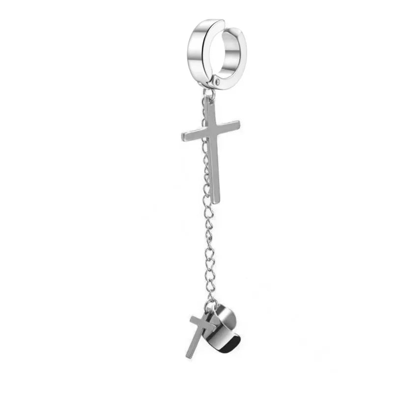 EVISPOL Gothic 2 Punk Cross Tassel Fake Earrings Cuff Clip On Metal Chain Earrings Hi alternate view