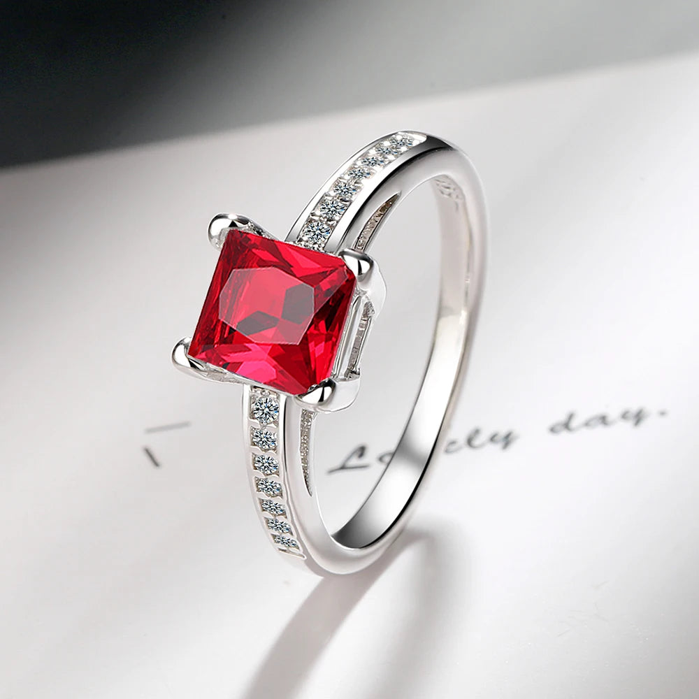 2.2ct Created Red Ruby 925 Sterling Silver Solitaire Engagement Ring for Women Cushio lifestyle view