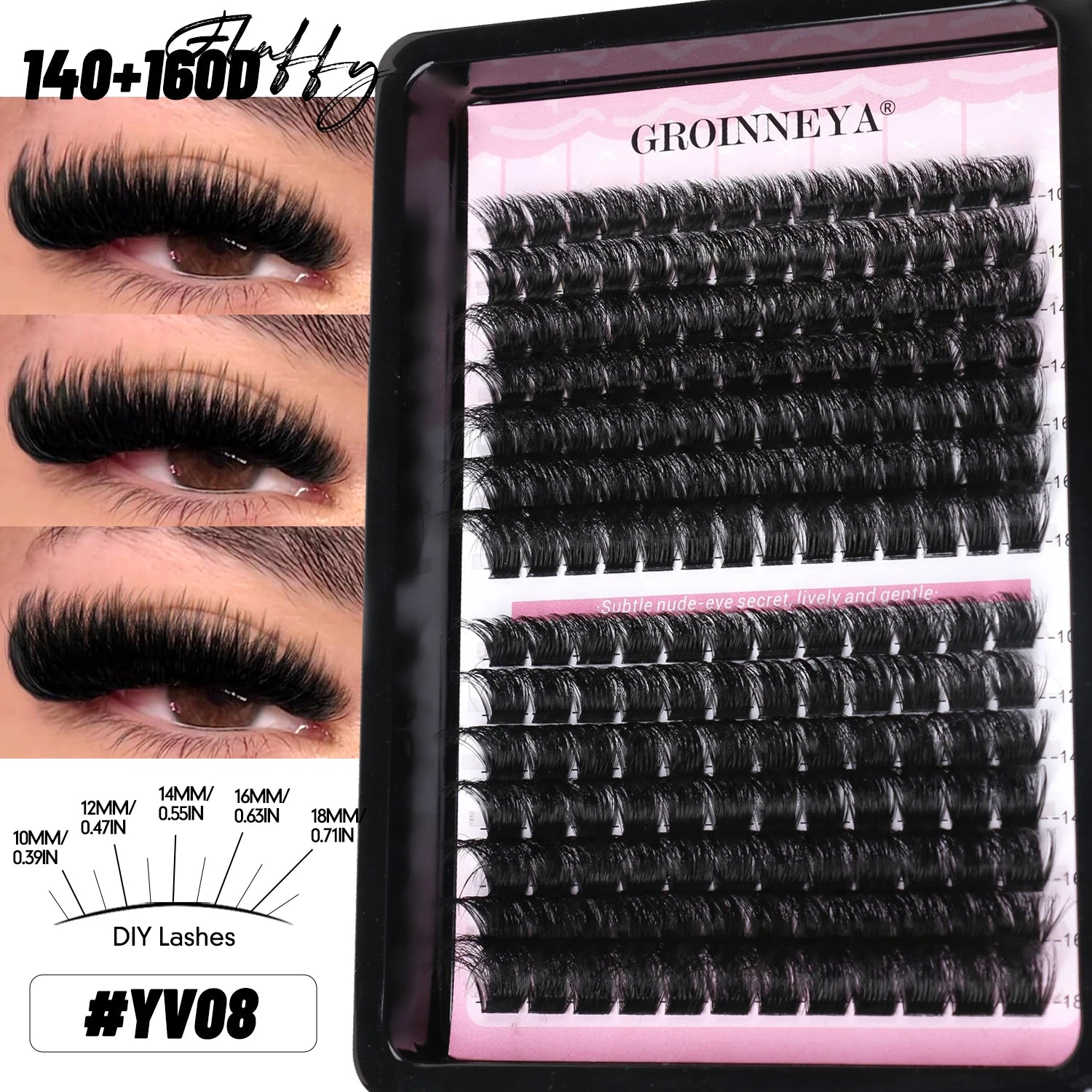 GROINNEYA Lash Clusters Wispy Eyelash Clusters Eyelash Extensions Natural Volume Lash Extensions DIY Individual Lashes Makeup