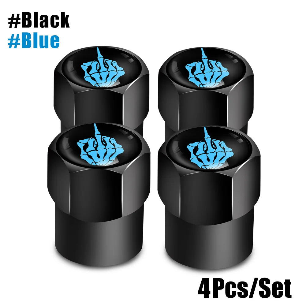 Red Skull Logo Valve Caps 4 Pcs Aluminum Alloy Tire Stem Covers lifestyle view