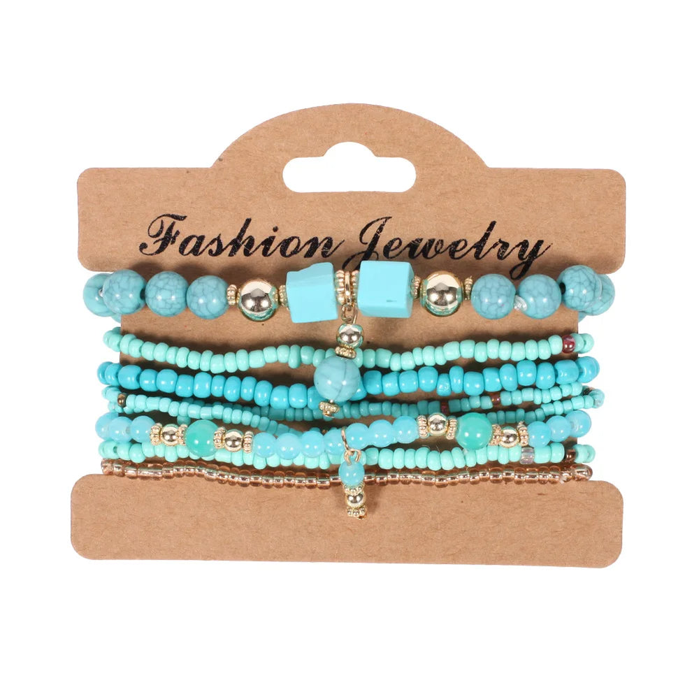 Bohemian Handmade Beads Bracelet Set For Women Summer Colorful Beaded Chain Bangle Gi lifestyle view
