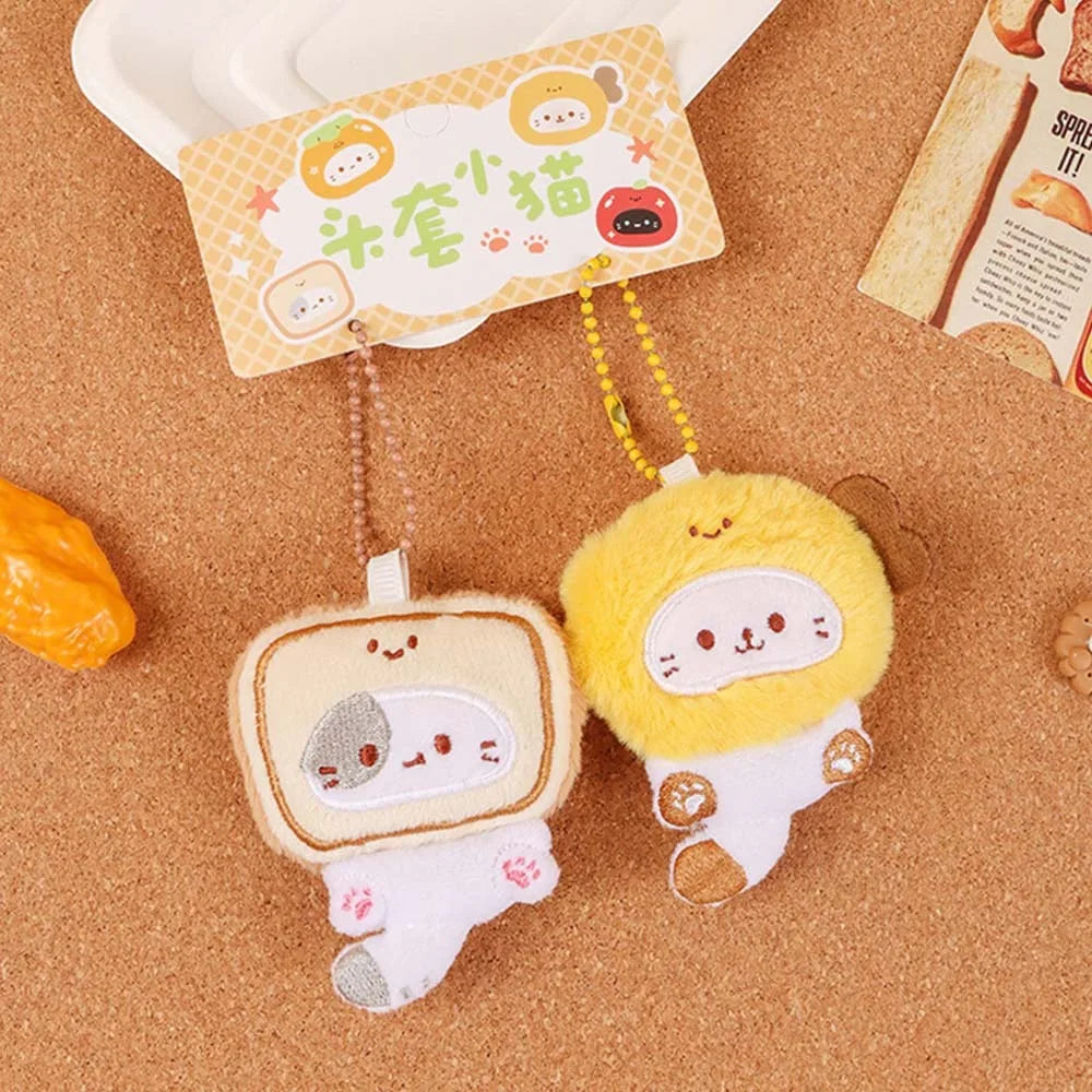 Multicolor Plush Cat Keychain Pendant Cartoon Kitten Keyring detail view