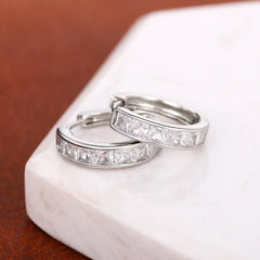 Huitan Hoop Earrings with Princess Cubic Zirconia Exquisite Ear Circle Earrings for Wo close-up view