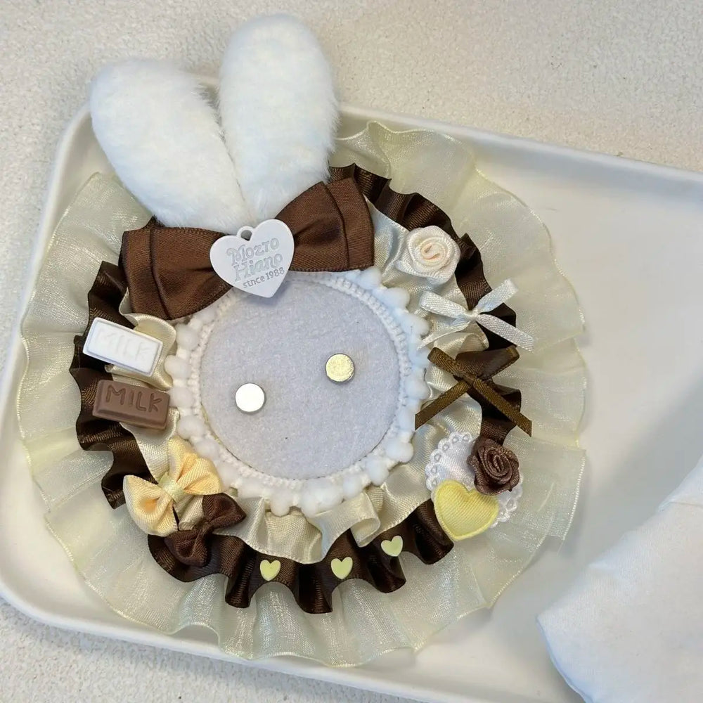 Cute Rabbit Ears Lace Ribbon Badge Holder Itabag Decoration Fill Badge Holder Handmade close-up view