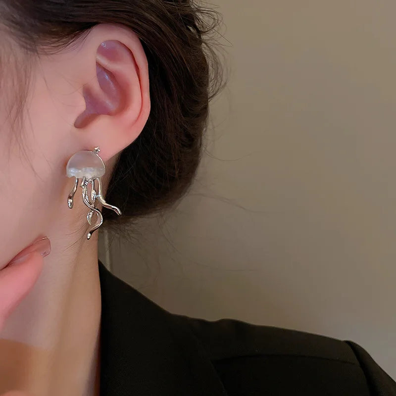 Korean Octopus Deep-Sea Jellyfish Elves Stud Earrings close-up view