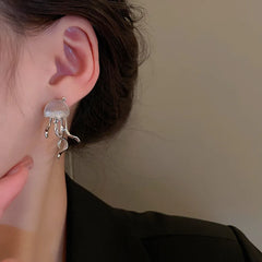Korean Octopus Deep-Sea Jellyfish Elves Stud Earrings close-up view
