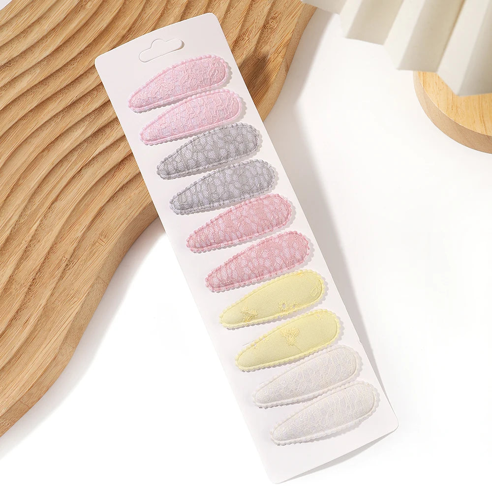 10Pcs/Lot Fresh Print Cotton Alloy Hair Clips for Kids Fabric Plaid BB Hairpins Girl H close-up view
