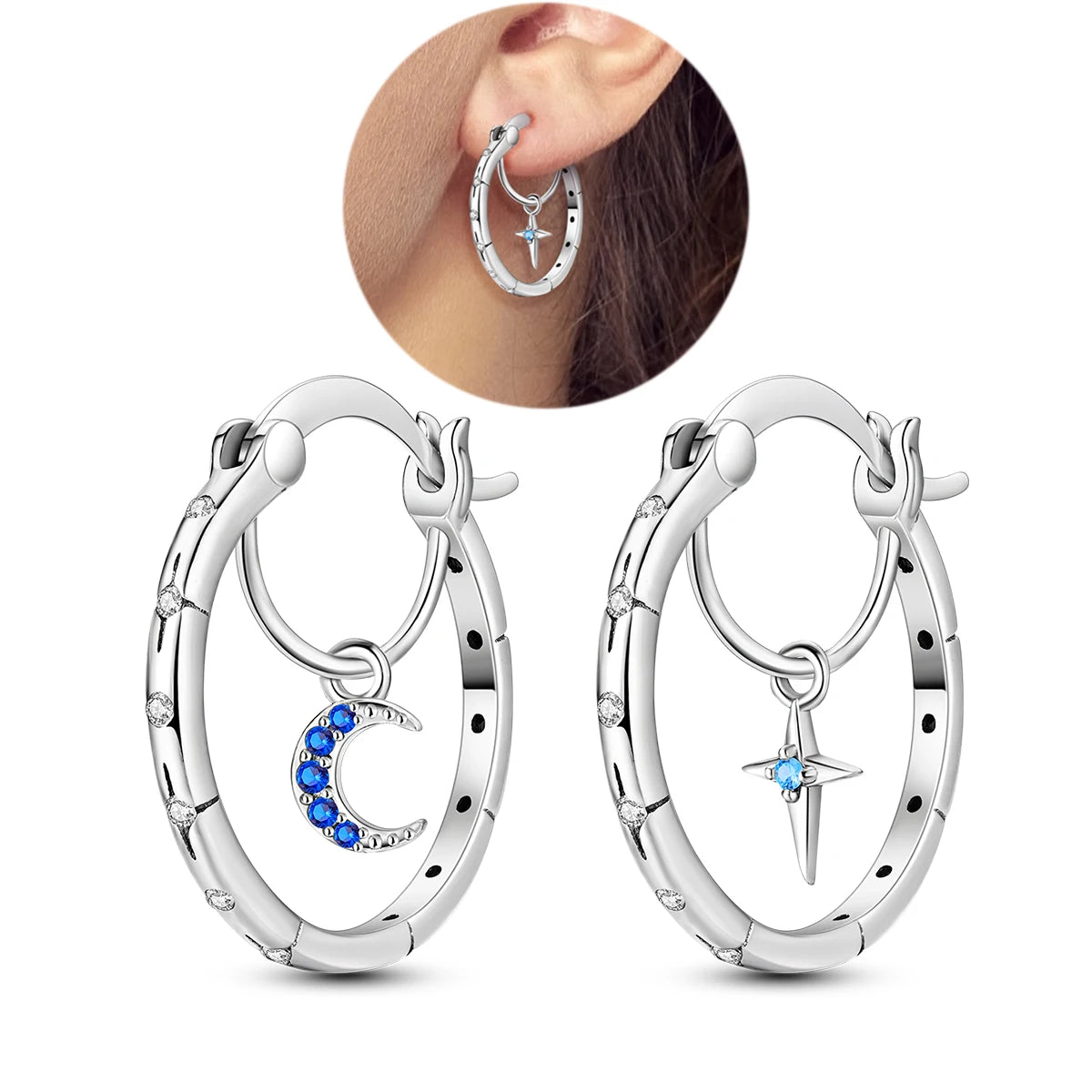Hot Sale 925 Sterling Silver Heart Earrings Fit Original Charms Hoop Earrings For Wome close-up view