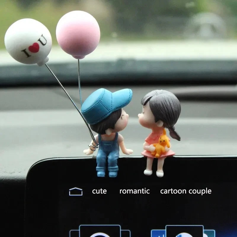 Cute Ornaments Couple Action Figurines Balloons For Car Dashboard Decoration