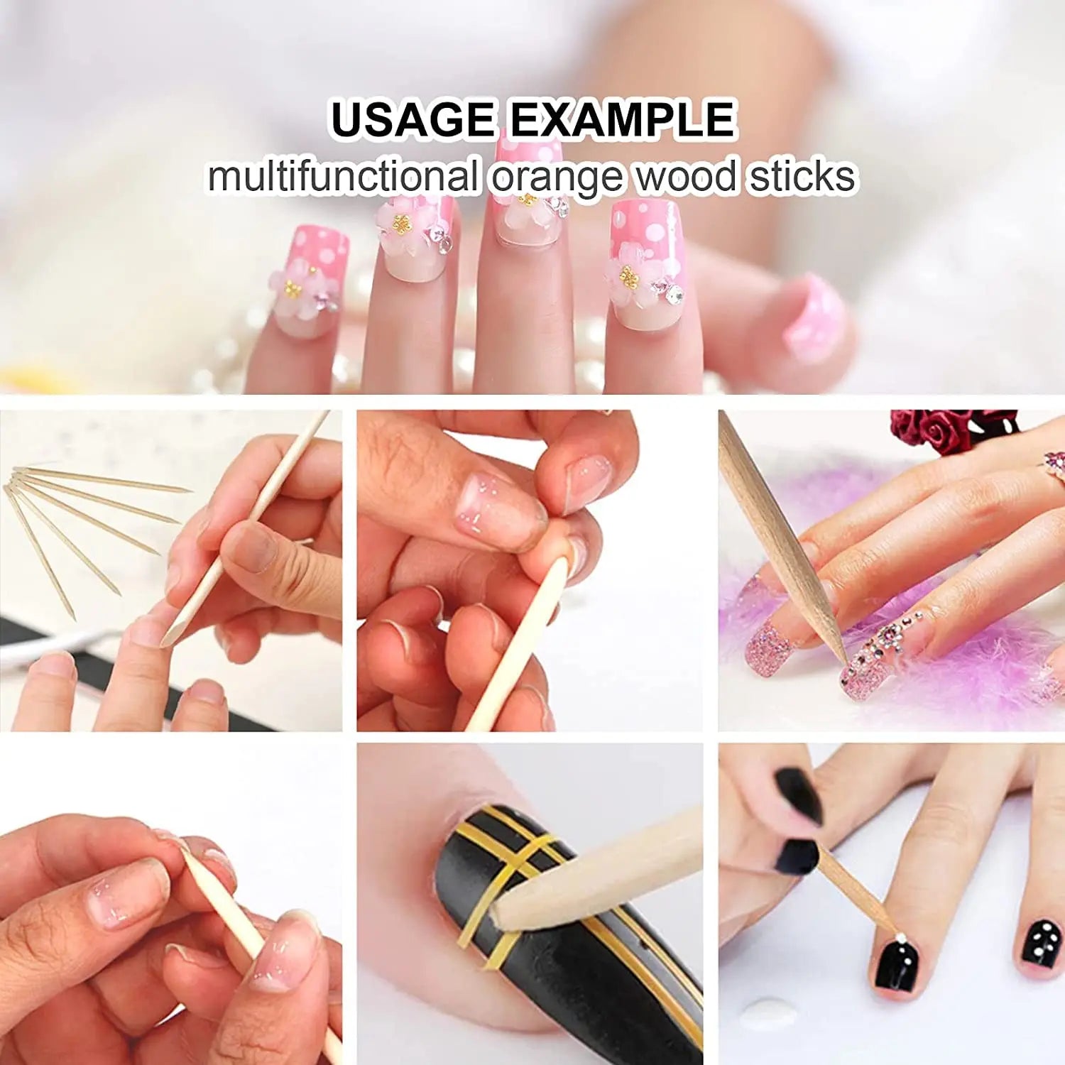 100/50pcs Nail Art Pusher Orange Wood Sticks Cuticle Pusher Remover Rhinestones Dotti lifestyle view