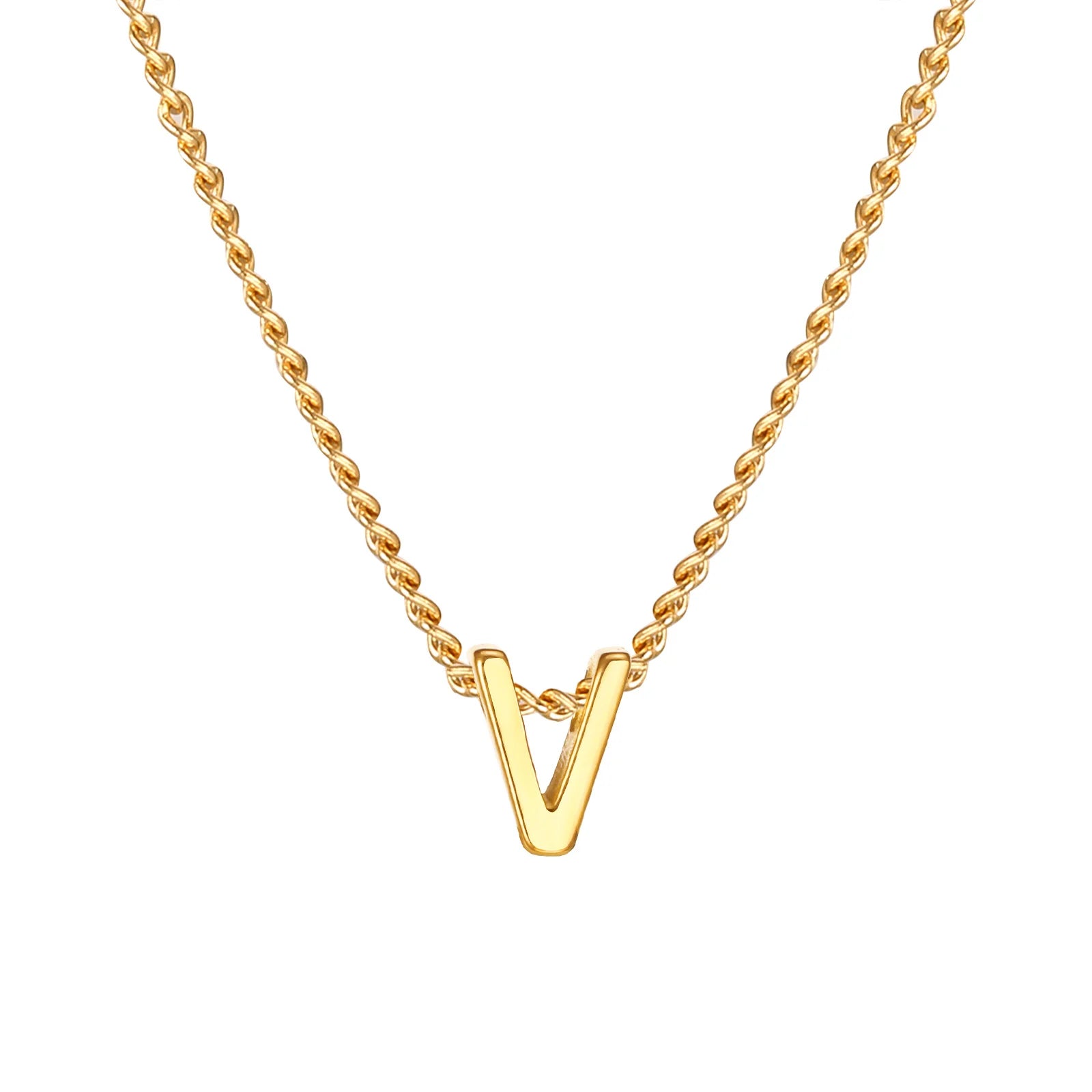 Vnox Chic Tiny A-Z Letters Necklaces for Women Girls, Gold Color Stainless Steel Initi close-up view