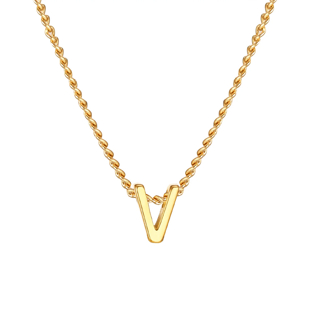 Vnox Chic Tiny A-Z Letters Necklaces for Women Girls, Gold Color Stainless Steel Initi close-up view