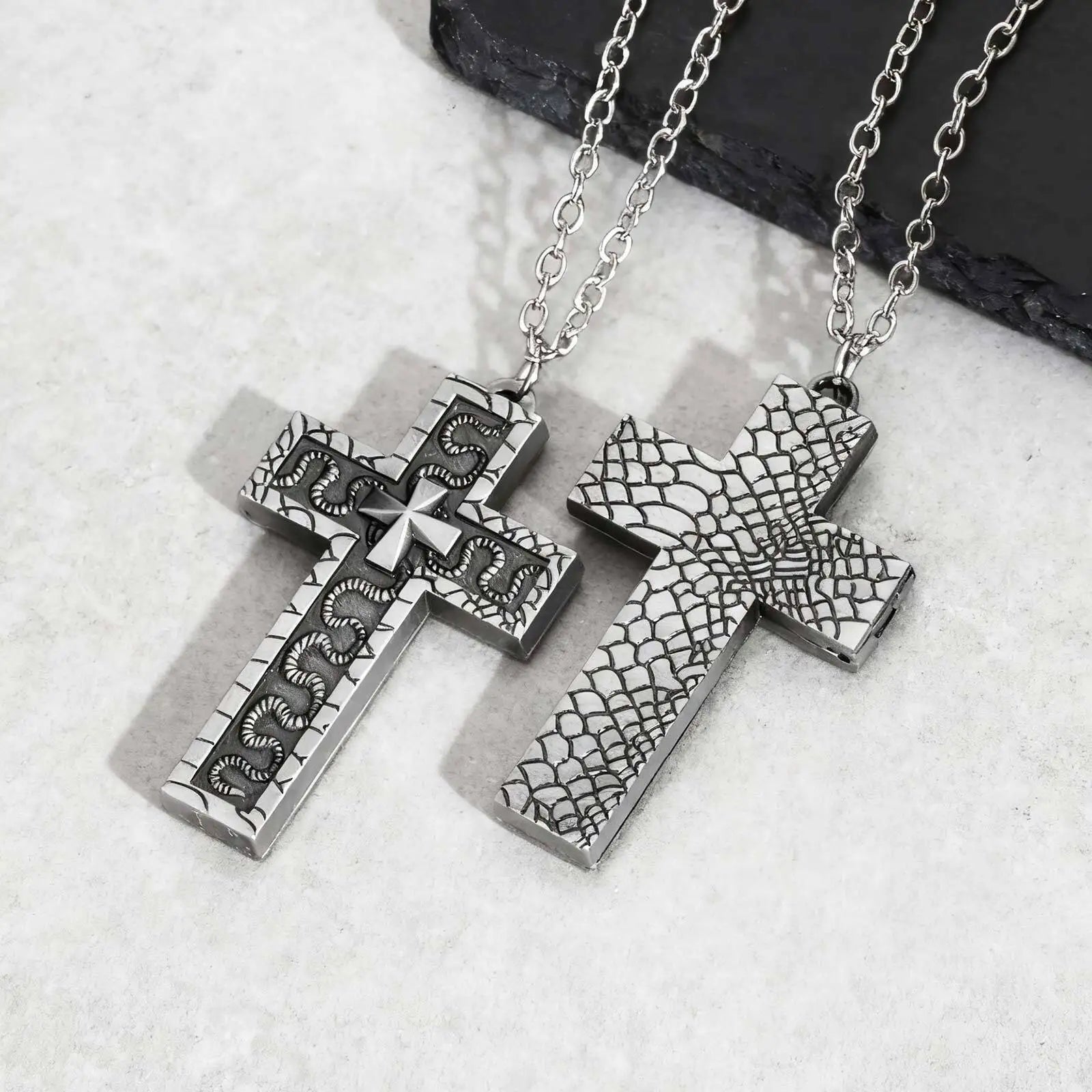 Punk Cross Pendant Necklace for Men,3D Vintage Openable Metal Pendant,Pill Necklace G lifestyle view