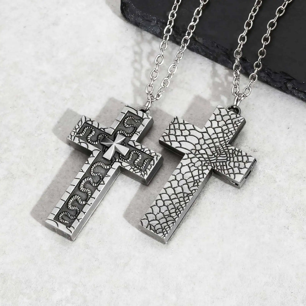 Punk Cross Pendant Necklace for Men,3D Vintage Openable Metal Pendant,Pill Necklace G lifestyle view