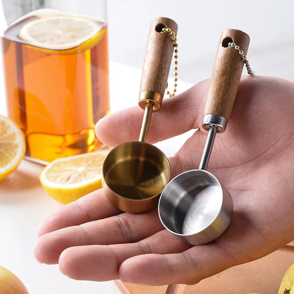 Stainless Steel Measuring Spoon Set | Gold Wood Handle Kitchen Baking Tool alternate view