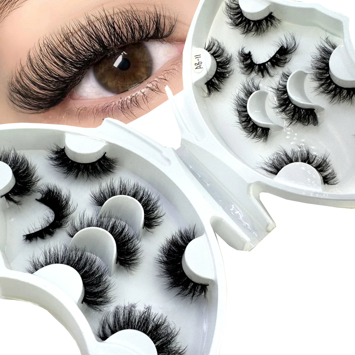 5-8 Pairs Natural Russian Striped Mink Lashes | 3D Volume Wavy False Eyelash Extensio alternate view