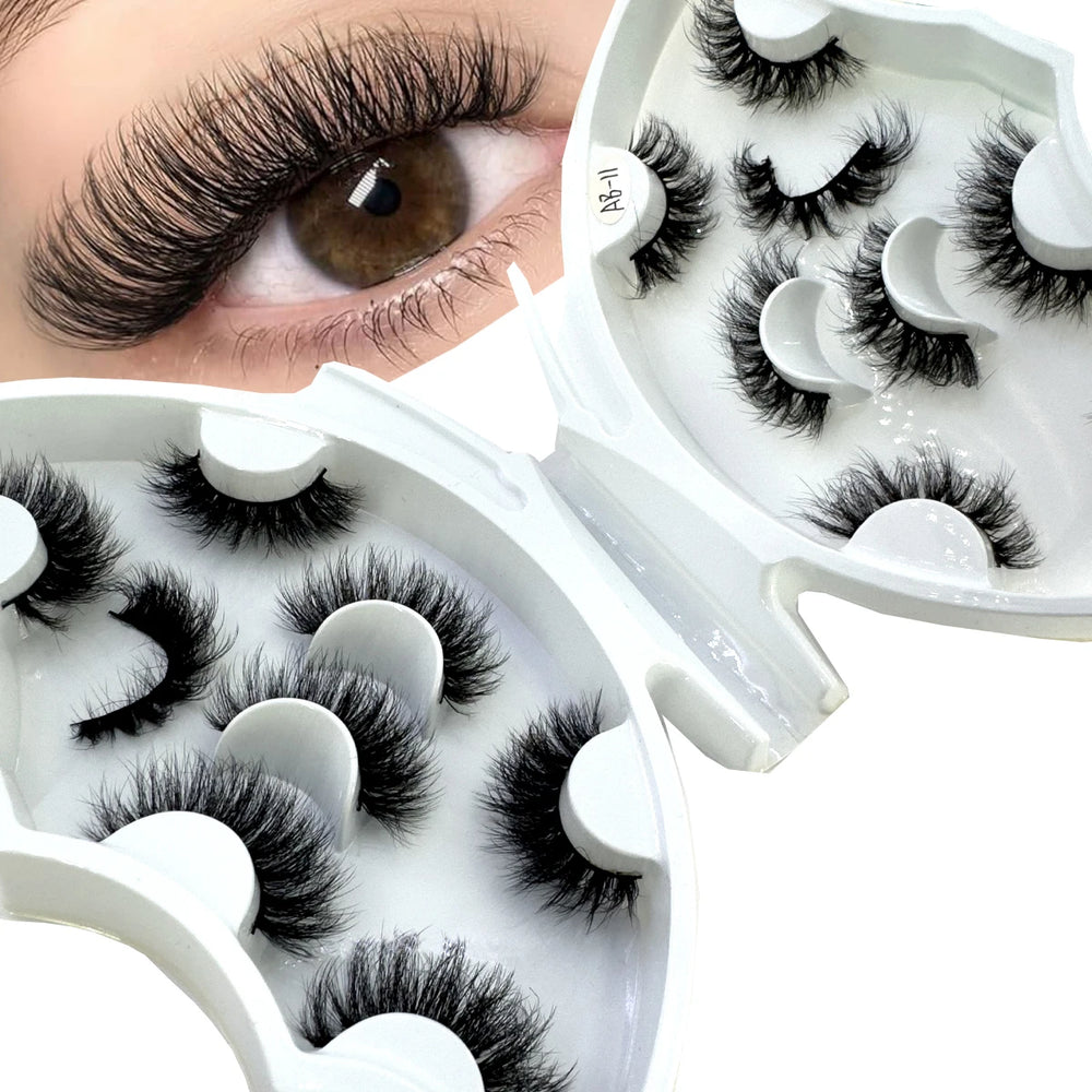 5-8 Pairs Natural Russian Striped Mink Lashes | 3D Volume Wavy False Eyelash Extensio alternate view