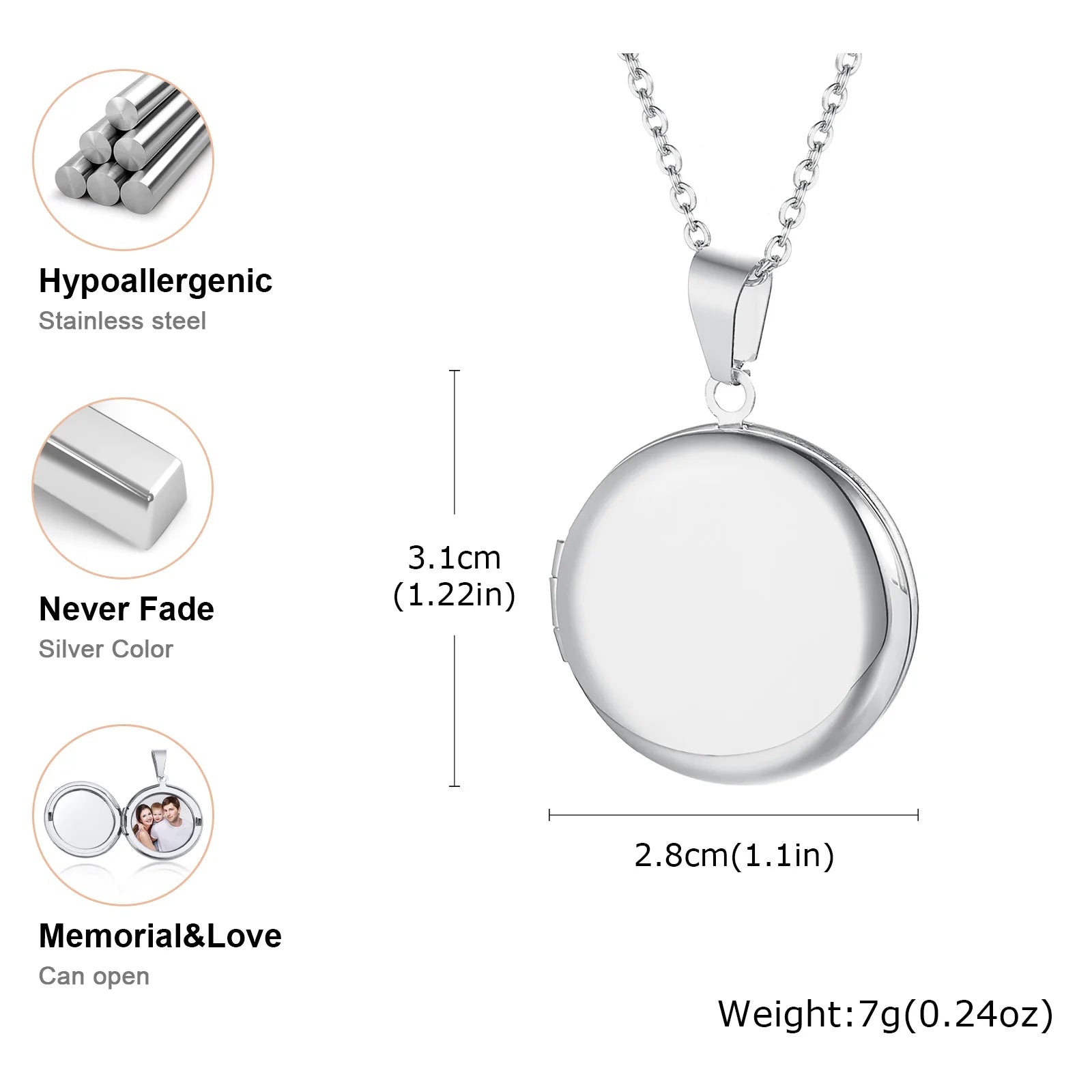 Vnox Light Heart Locket Pendants for Women Men Openable Photo Frame Glossy Stainless alternate view