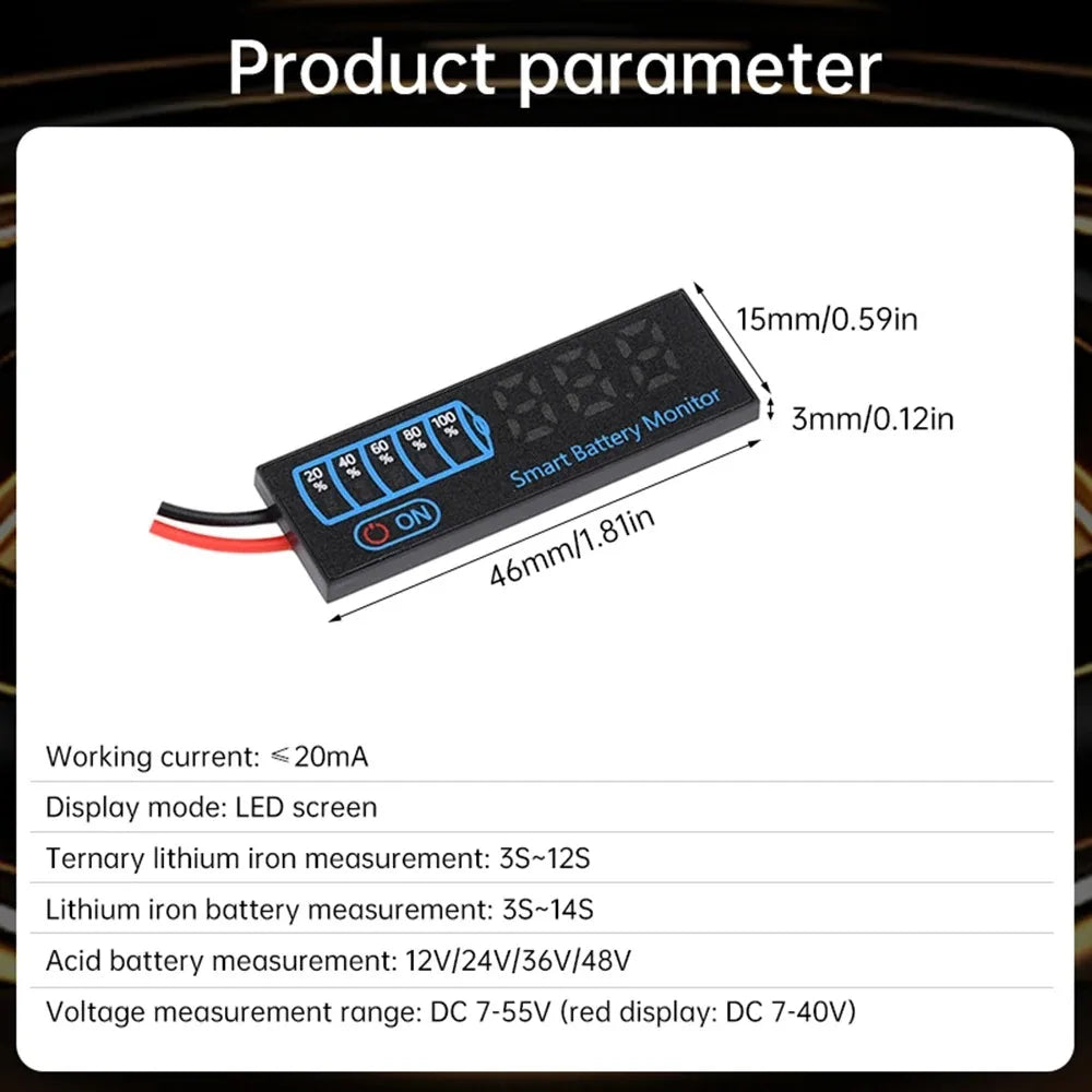 LED Voltage and Battery Capacity Display Board | DC 7-55V Universal Smart Battery C additional angle