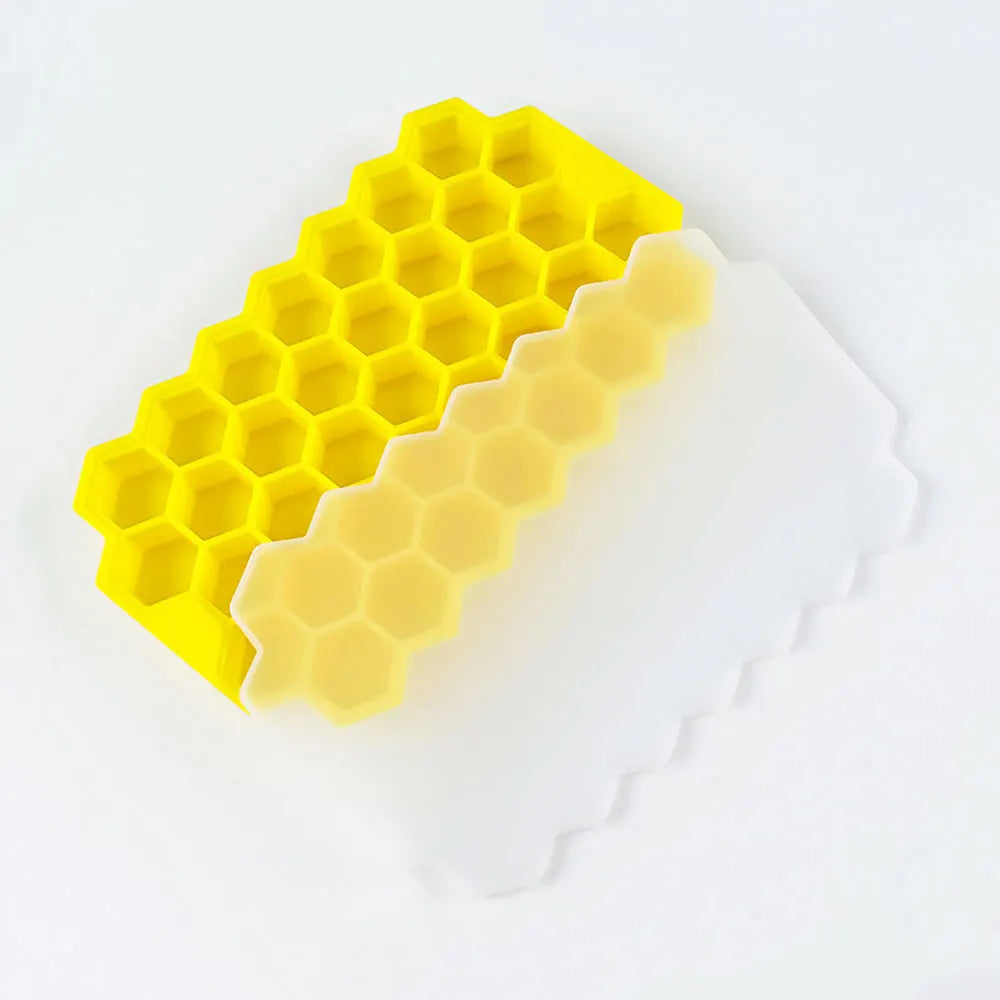 37 Grids Honeycomb Ice Cube Silicone Mold with Lid | Flexible Silicone Ice Tray for DI close-up view