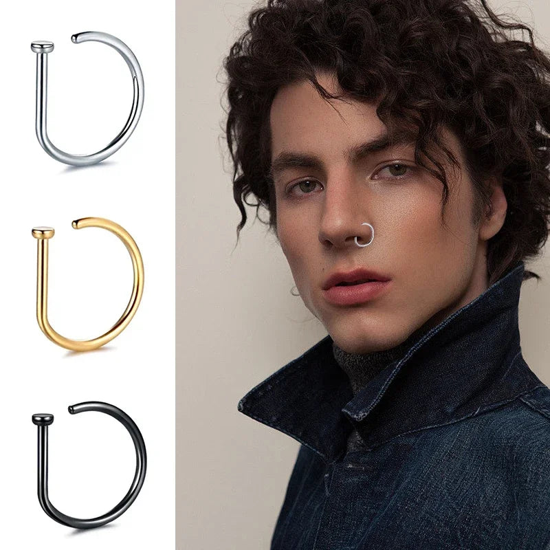 5pcs Stainless Steel D Shape Nose Rings for Wmen Men Ear Cartilage Piercing Earrings alternate view