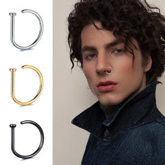 5pcs Stainless Steel D Shape Nose Rings for Wmen Men Ear Cartilage Piercing Earrings alternate view