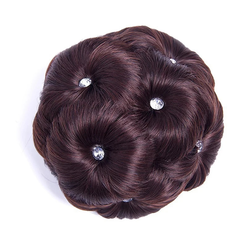 Synthetic Hair Bun Bud Hair Clips With Rhinestones Colorful Shiny For Women Ponytail C close-up view