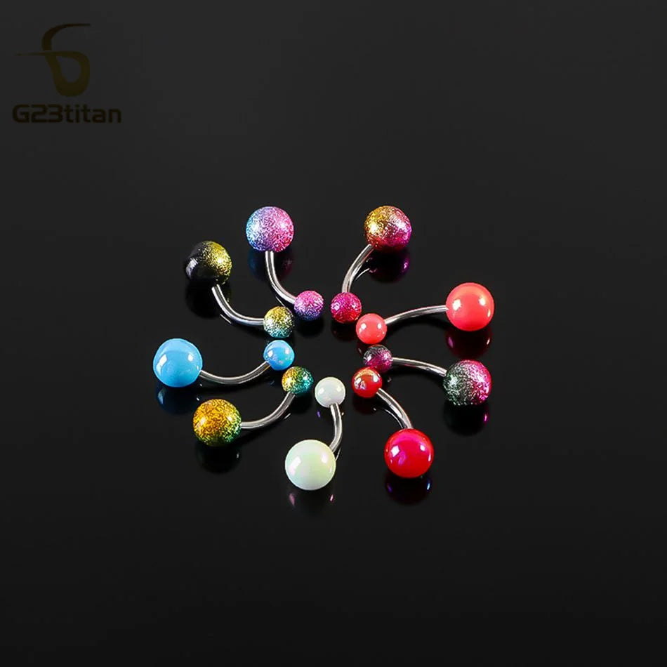 Fashion Titanium Steel Barbell Belly Button Rings 6-16mm Colorful Acrylic Ball Pierci lifestyle view