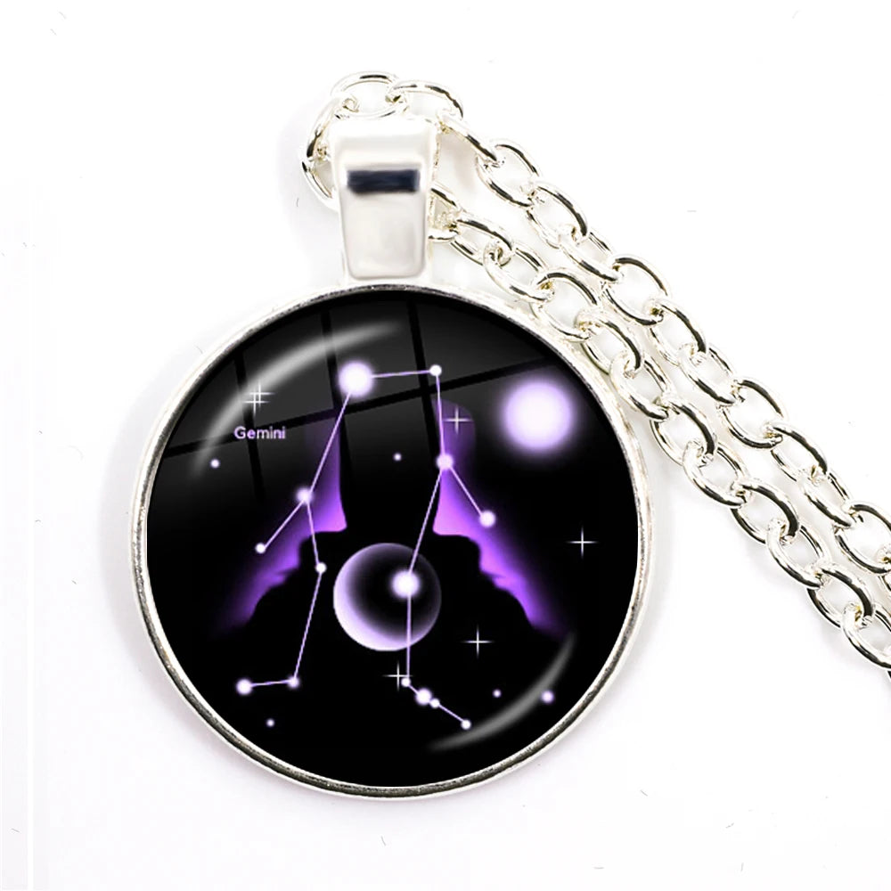 Zodiac Necklace Silver Plated | 12 Constellation Pendant Jewelry lifestyle view