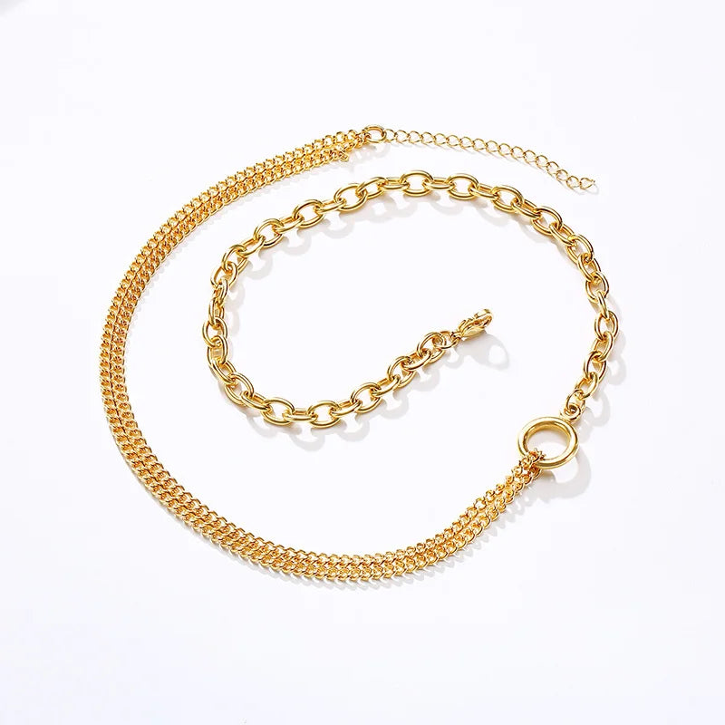 Oval Cable Link With Double Cuban Chain Necklace | Stainless Steel Fashion Open Circl lifestyle view